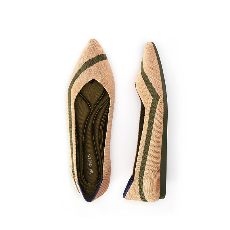 Comfortable Woven Striped Pointed Toe Flats-2