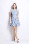 Cornflower Blue Floral Cutout Mini Dress-0