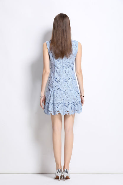 Cornflower Blue Floral Cutout Mini Dress-3