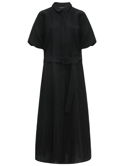 Corporate Puff Sleeved Belted Shirt Dress-4