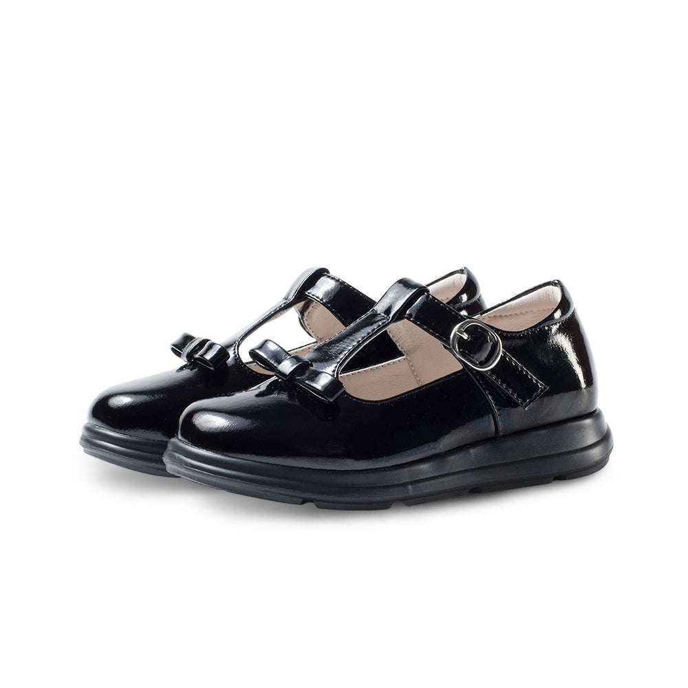 Cute Girls Soft Sole Patent Black T-Bar School Shoes-2