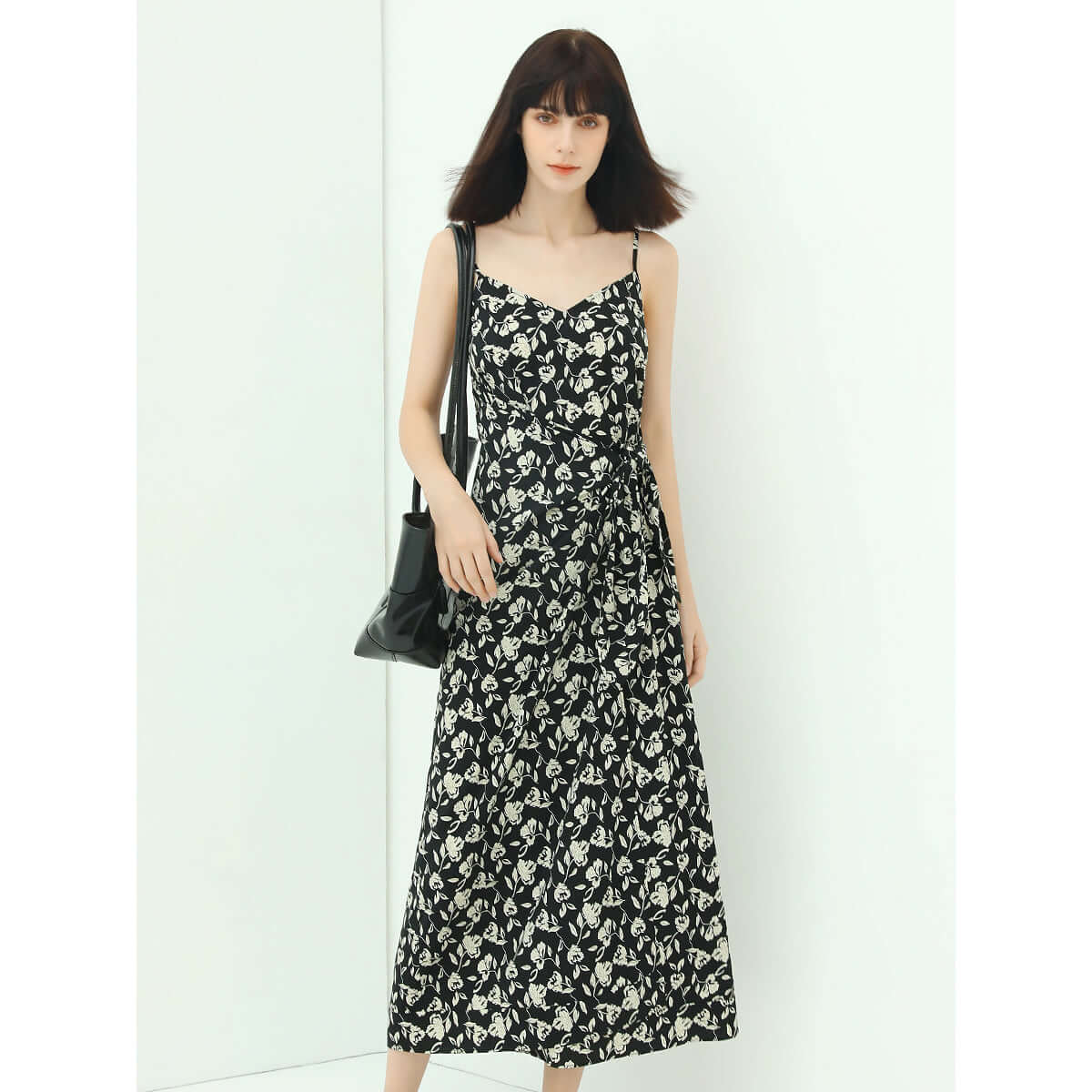 Dainty Floral Black Slip Dress-0