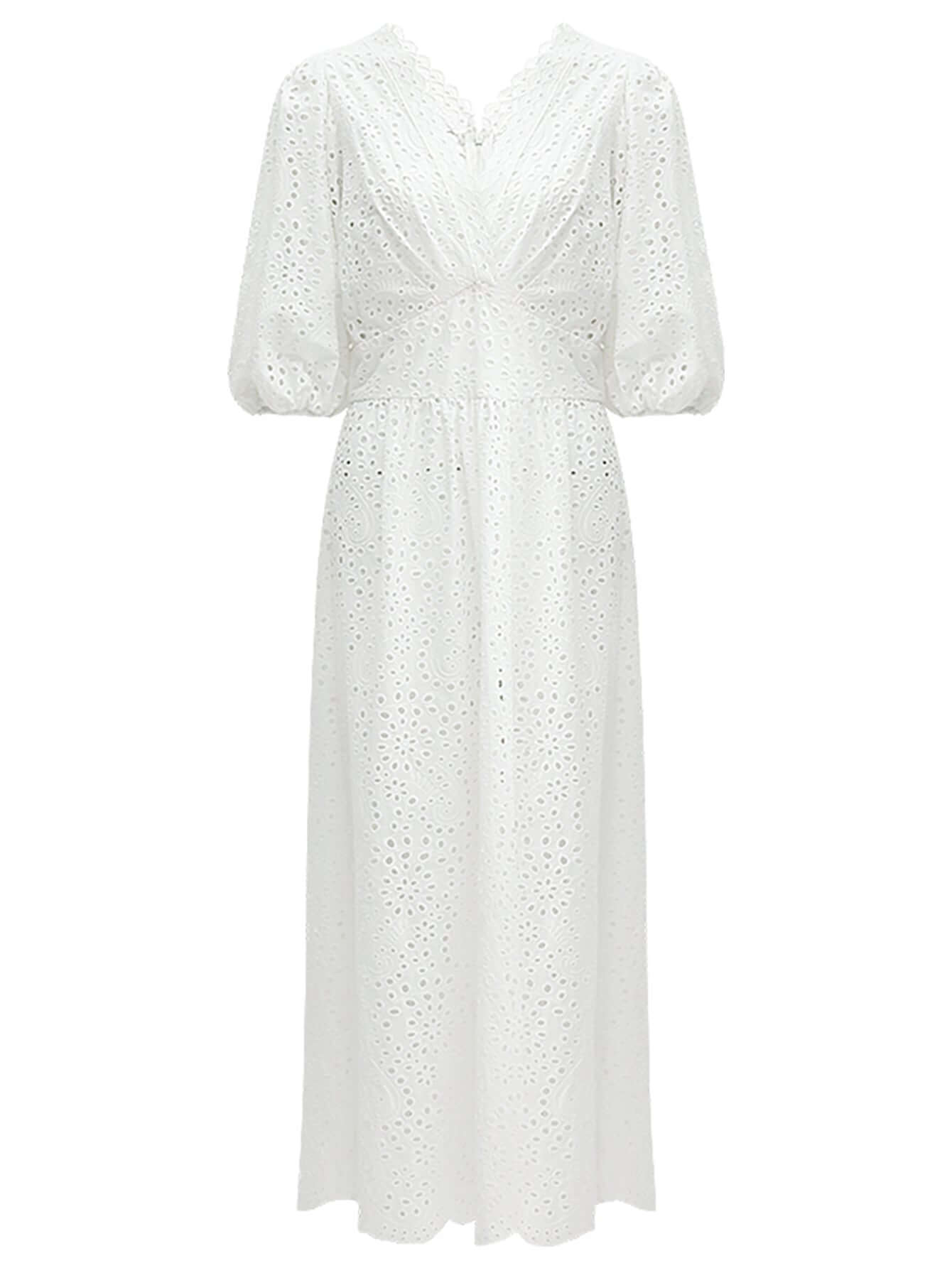 Delicate French Lace Cutwork White Cotton Dress-3