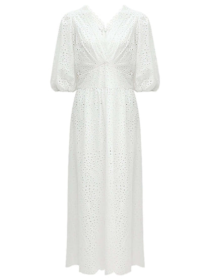 Delicate French Lace Cutwork White Cotton Dress-3