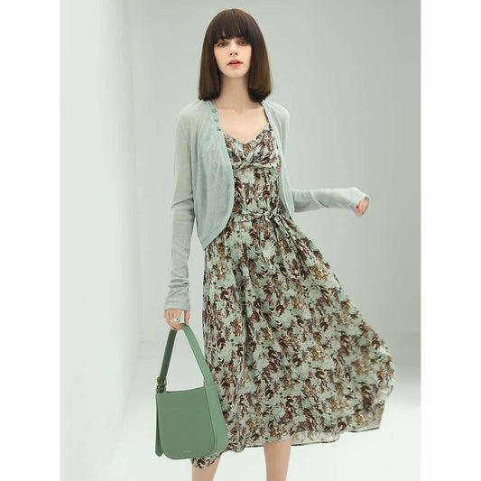 Delicate Grassland Green Strappy Chiffon Maxi Dress-1