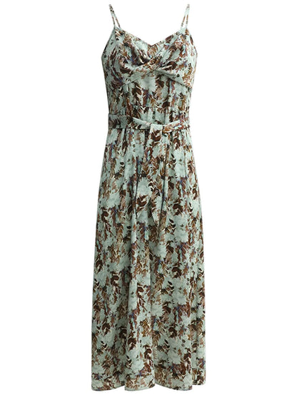 Delicate Grassland Green Strappy Chiffon Maxi Dress-3