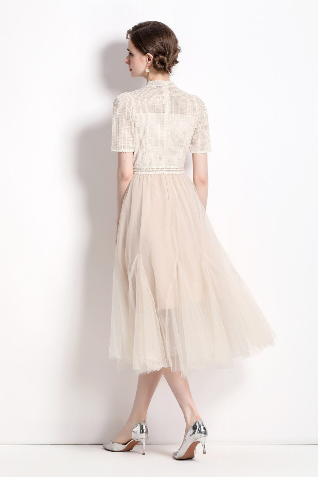 Delicate Mesh High Waisted Midi Dress-3