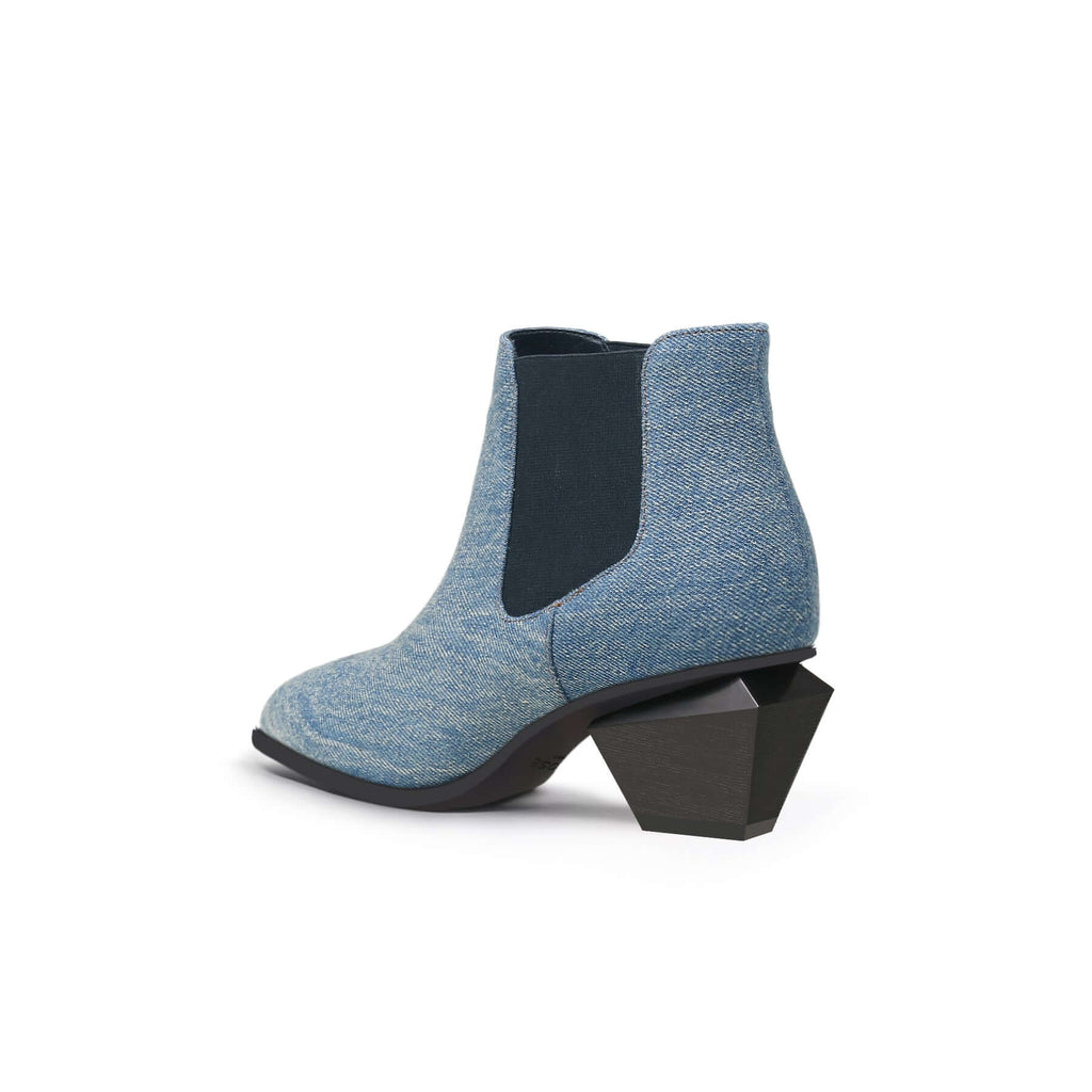 Classic Denim Blue Block Heel Ankle Boots-3
