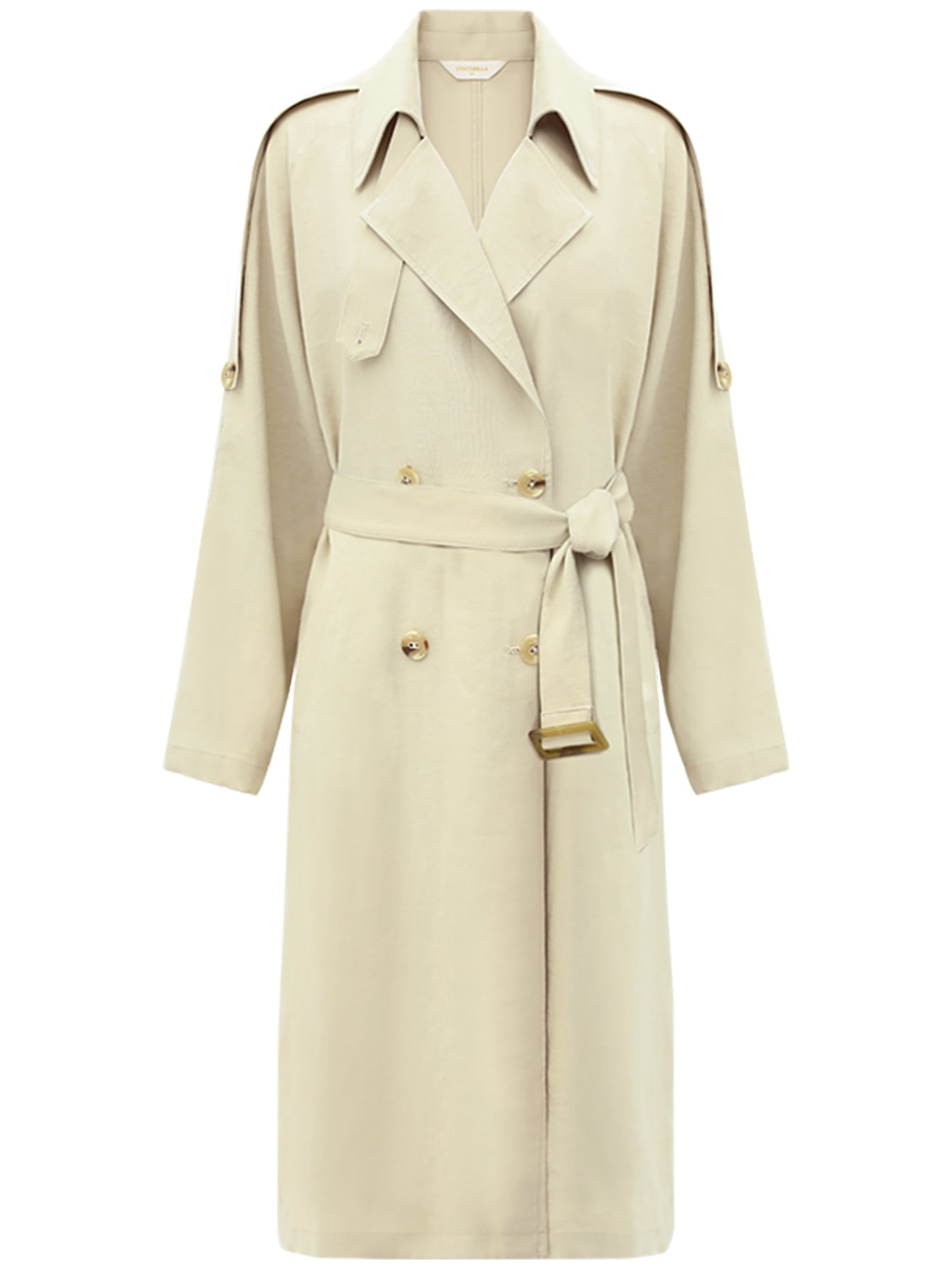 Double Breasted Mid-Length Military Style Beige Trench Coat-3