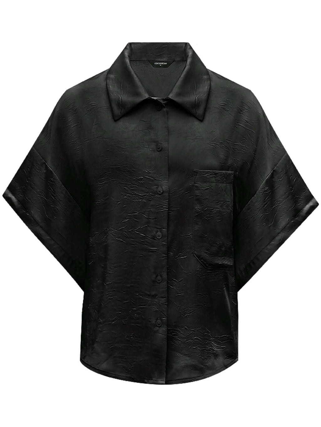 Draped Black Satin Batwing Shirt-3