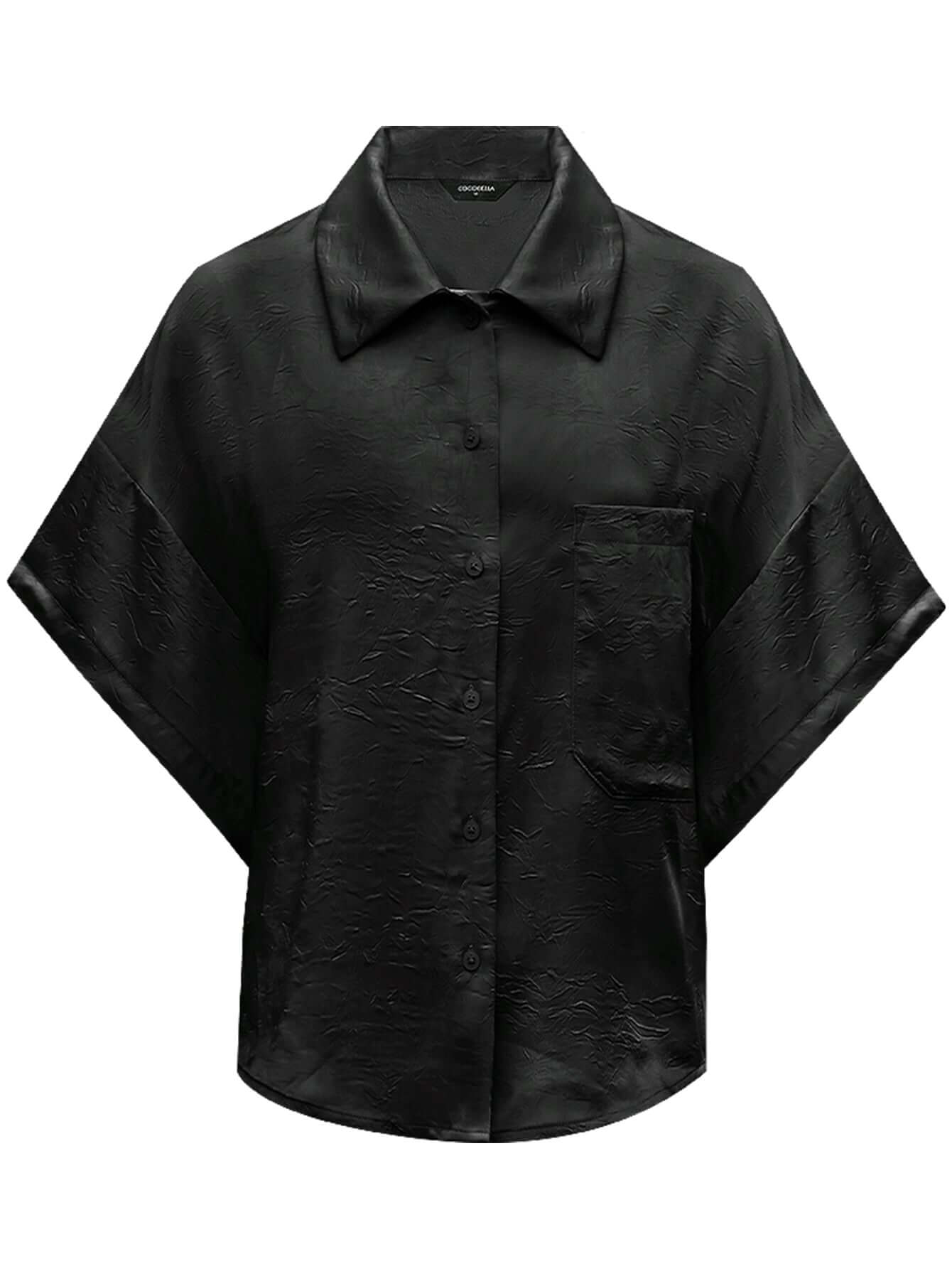 Draped Black Satin Batwing Shirt-3