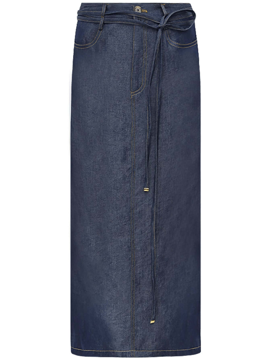Drawstring High Waist Navy Denim Skirt-3