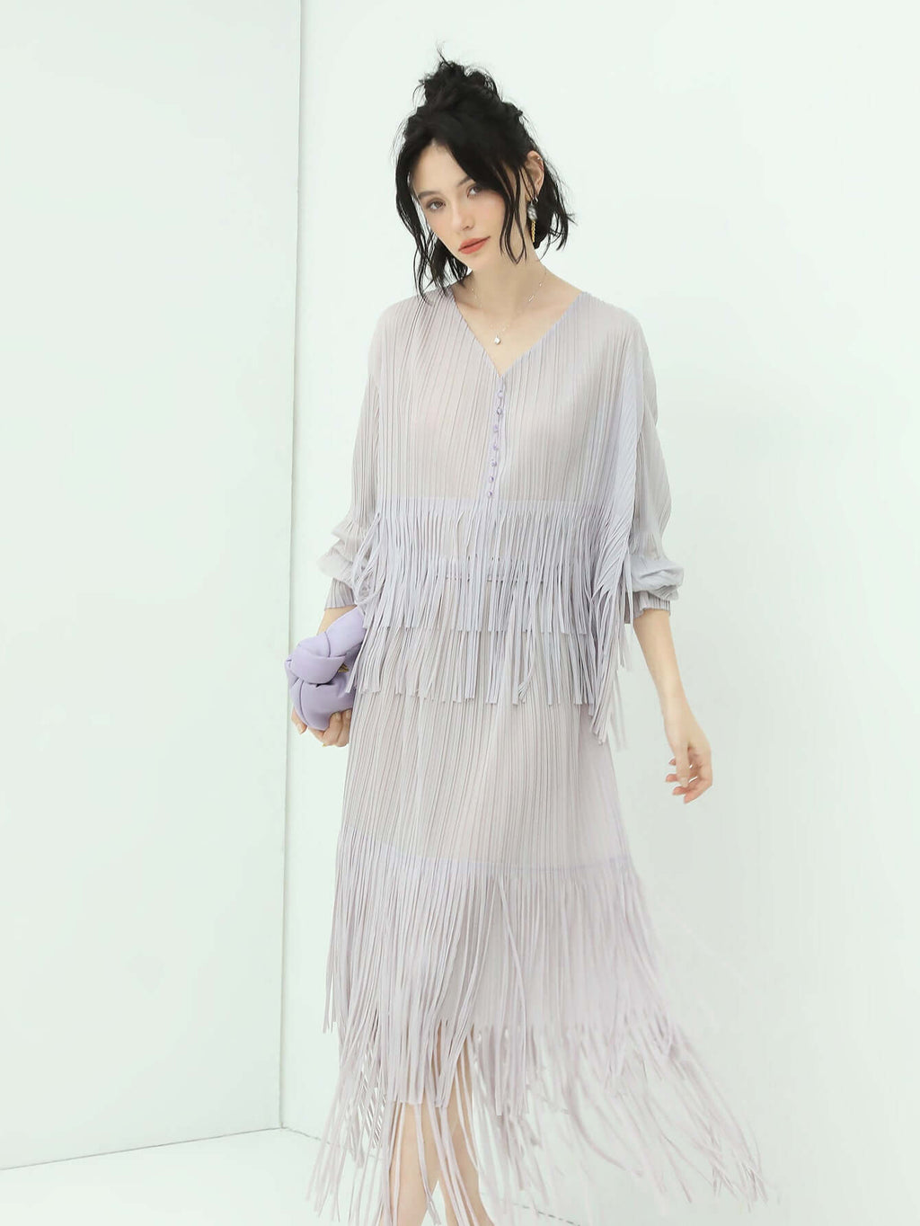 Dreamy Pleated Lilac Chiffon Shirt-0
