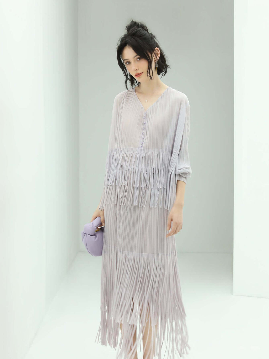 Dreamy Pleated Lilac Chiffon Shirt-2