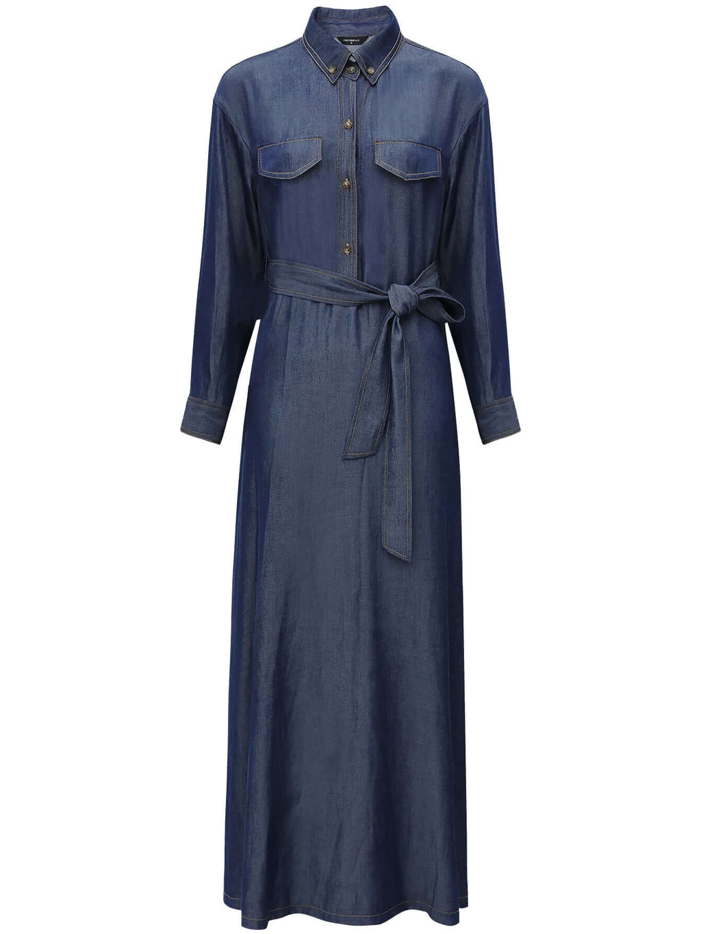 Edgy High-Waist Long-Sleeve Denim Shirt Dress in Navy-3