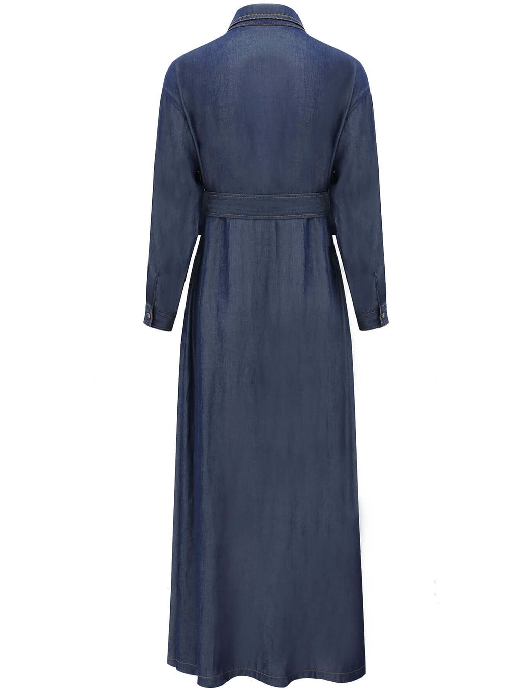 Edgy High-Waist Long-Sleeve Denim Shirt Dress in Navy-4