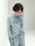 Edgy Printed Blue Long-sleeve Tee-0