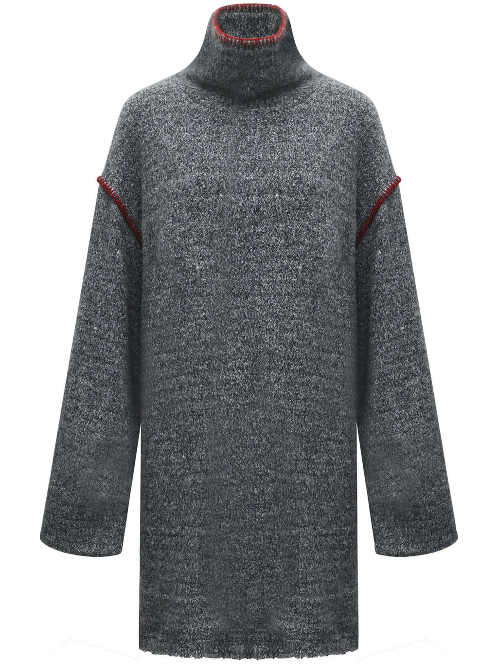 Elegant High-Neck Grey Knitted Dress-3