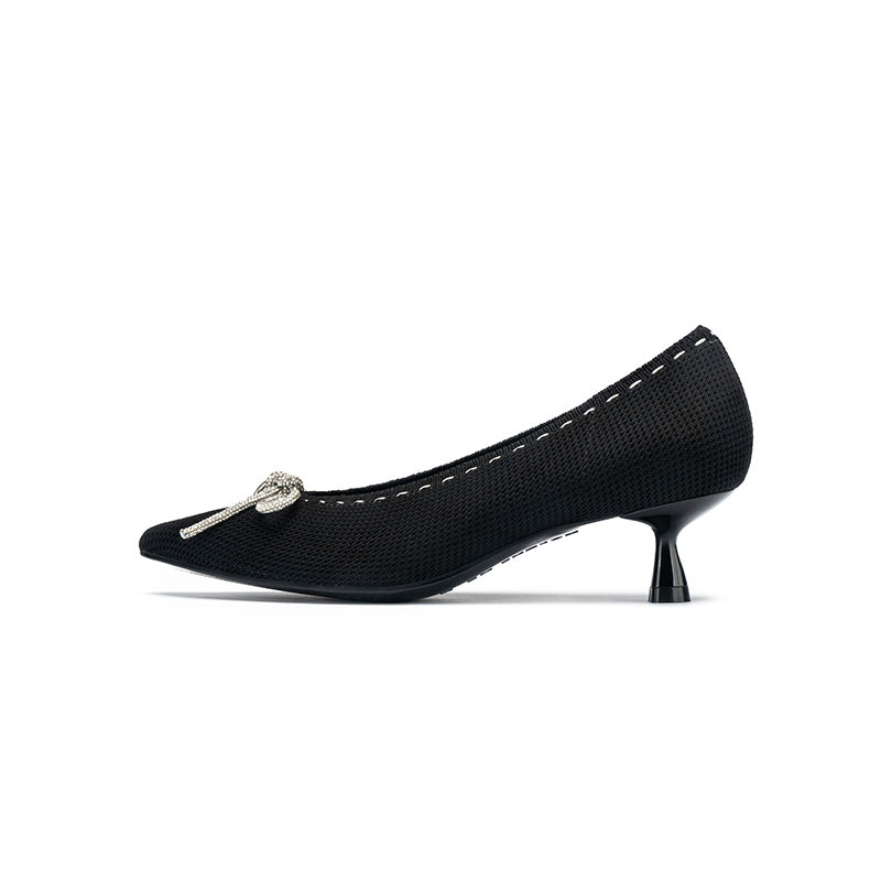 Elegant Rhinestone Bow Kitten Heels-0
