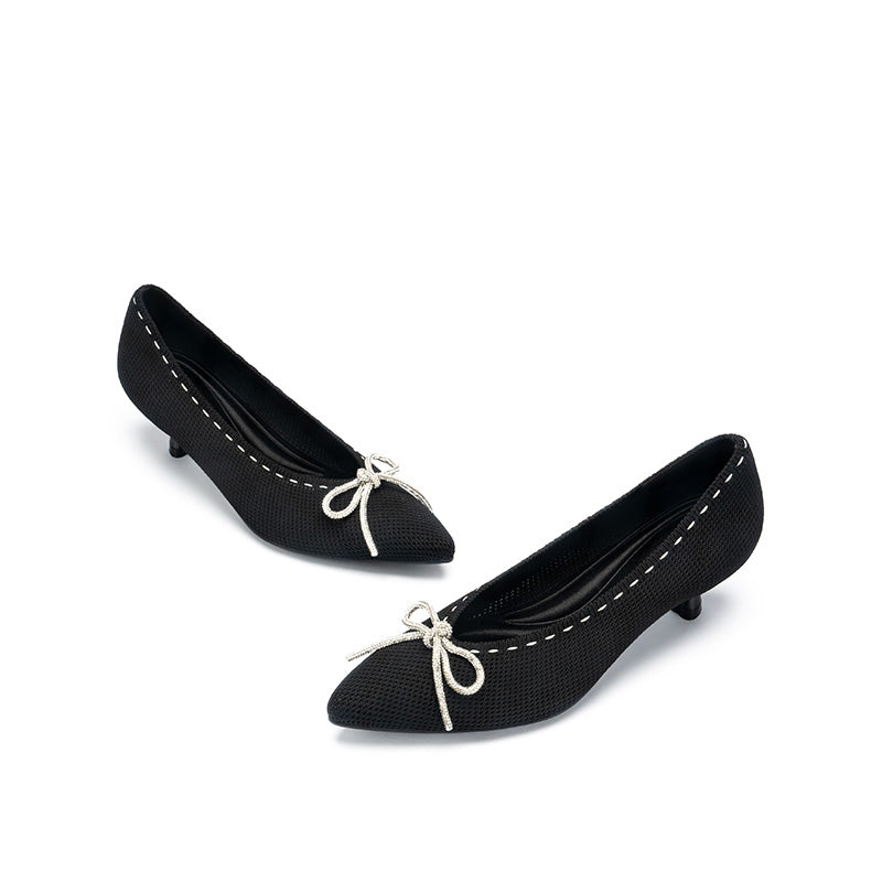 Elegant Rhinestone Bow Kitten Heels-1