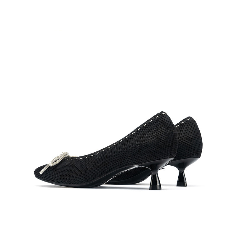 Elegant Rhinestone Bow Kitten Heels-2