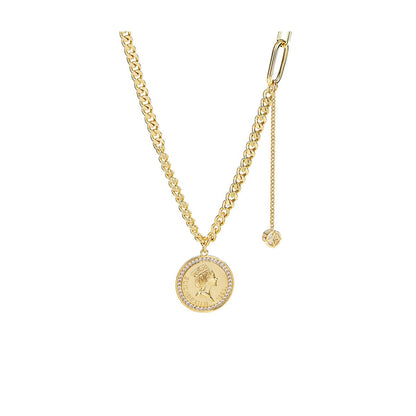Elizabeth II Vintage Coin Gold Necklace-0