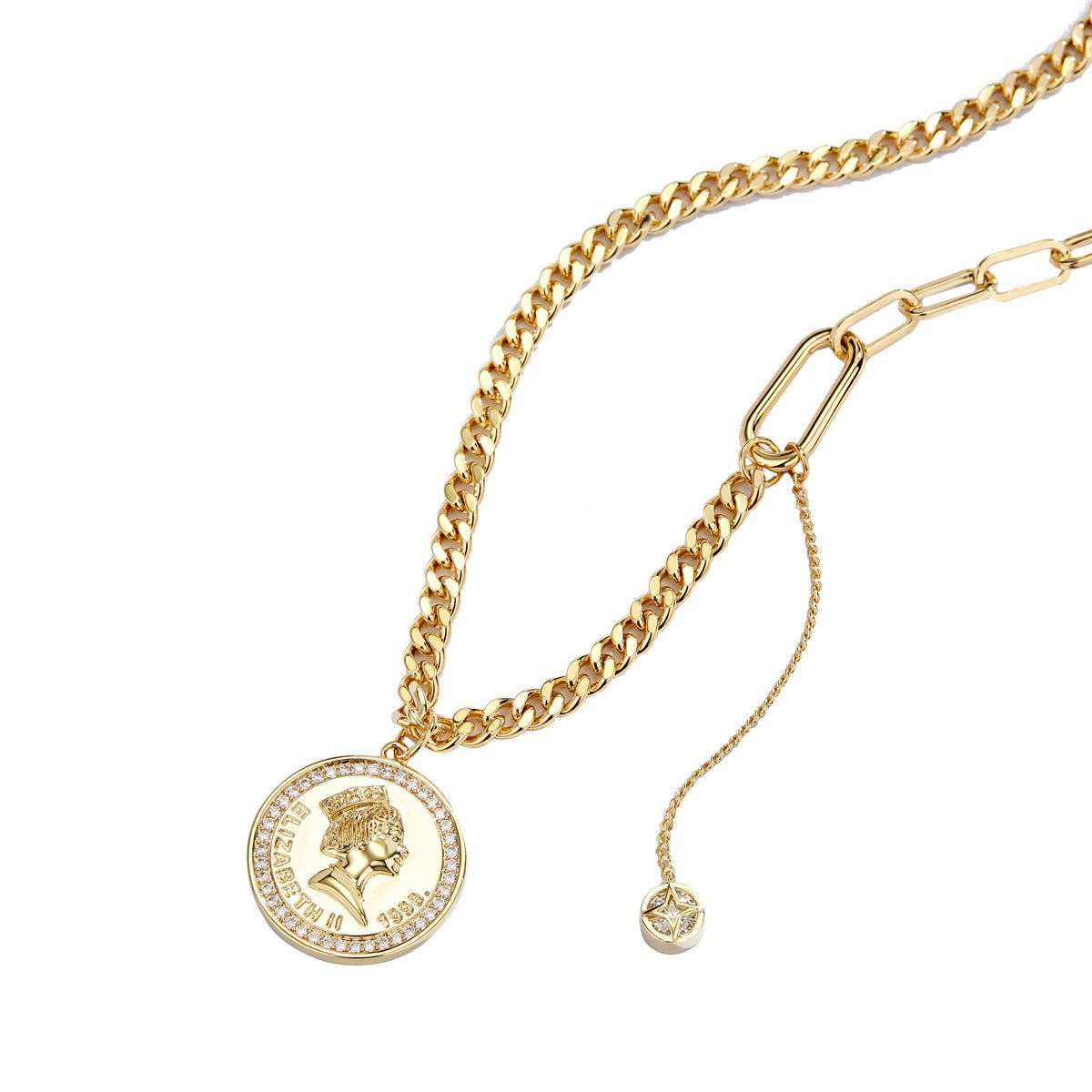 Elizabeth II Vintage Coin Gold Necklace-1
