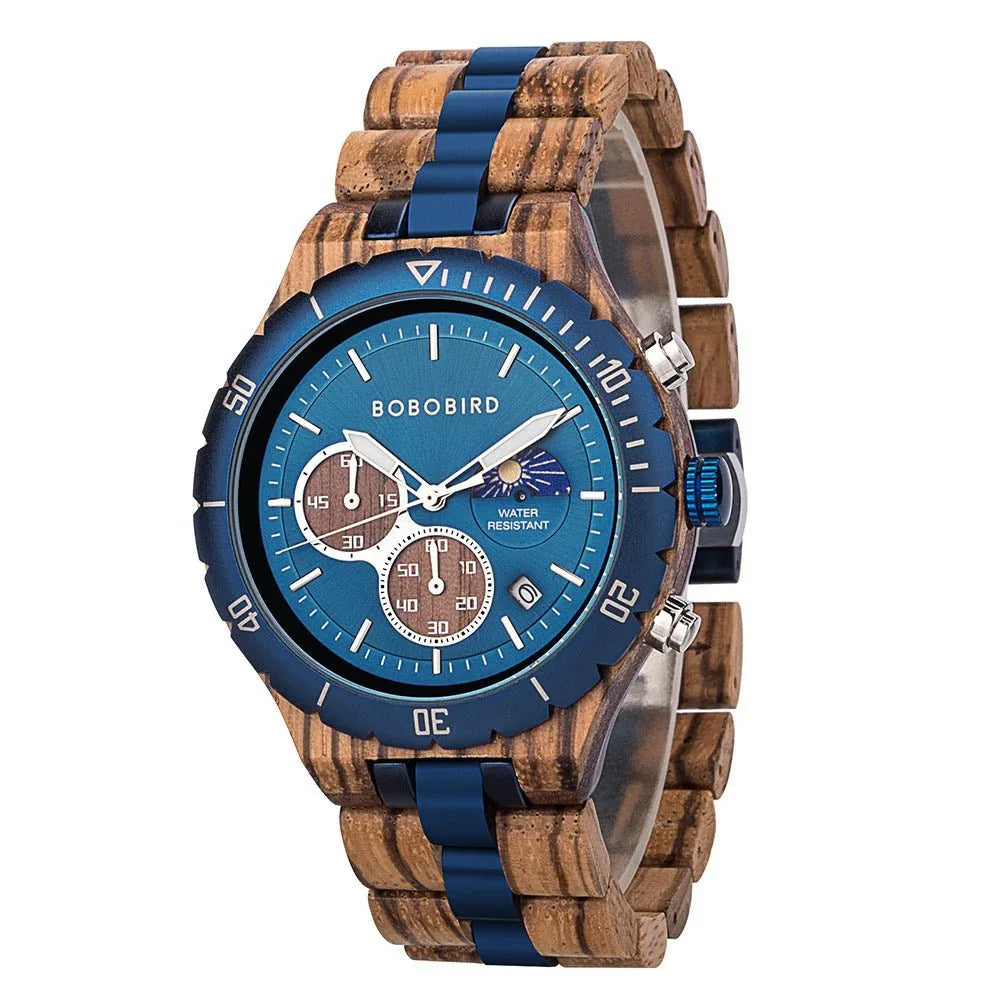 Engraved Multi-Function Quartz Wooden Watch For Men