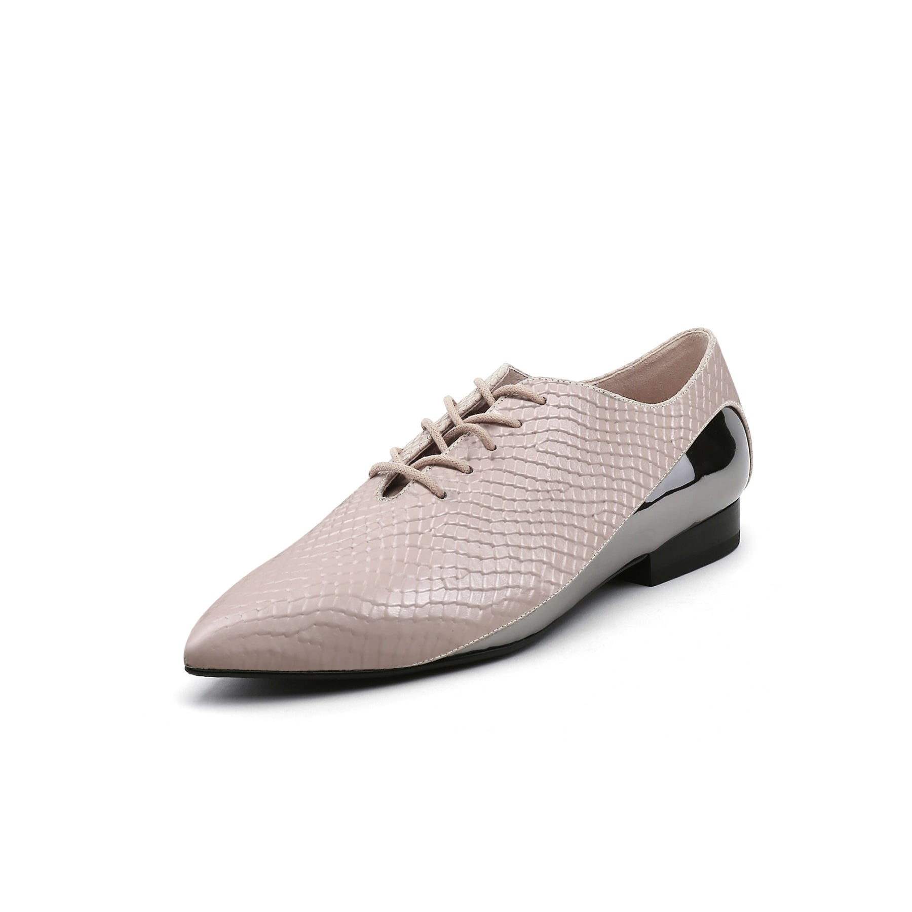 Faux Croc Embossed Lace Up Oxfords-1