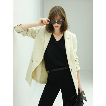 Femme Single Breasted Cream Blazer-0