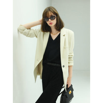 Femme Single Breasted Cream Blazer-2