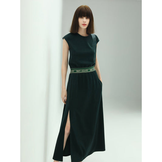 Floor Length Liquid Green Dress with Capped Sleeves-0