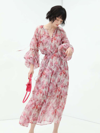 Floral Blush Pink Two Piece Chiffon Dress-1