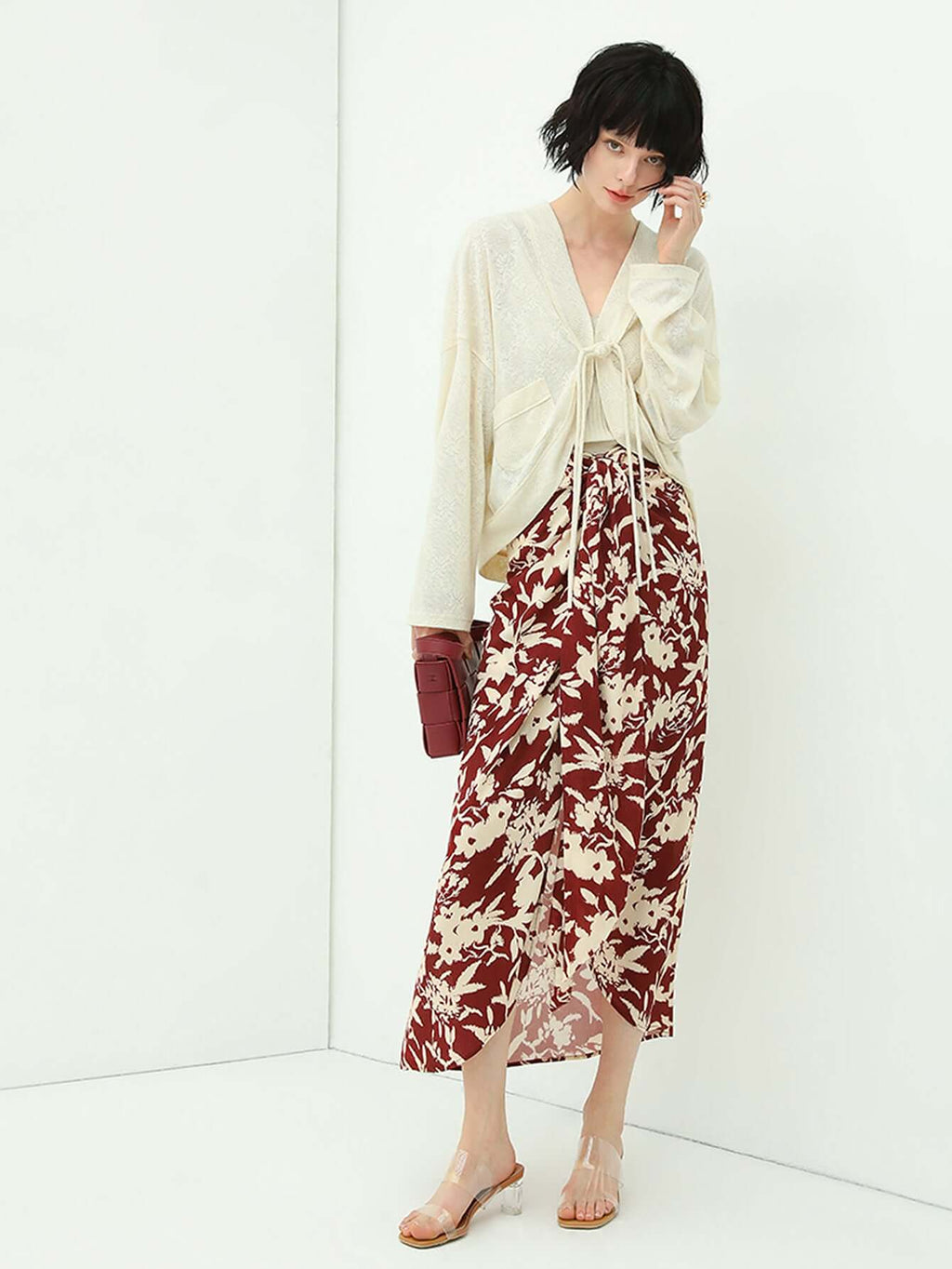 Floral Print High-Waist Asymmetrical Midi Skirt-1