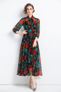 Flowy Floral Chiffon Vacation Dress-0
