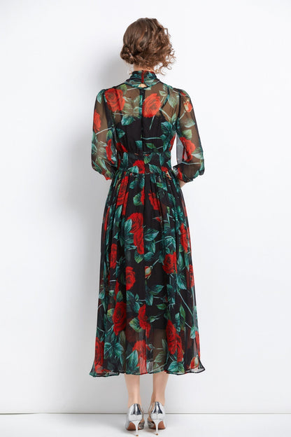 Flowy Floral Chiffon Vacation Dress-3