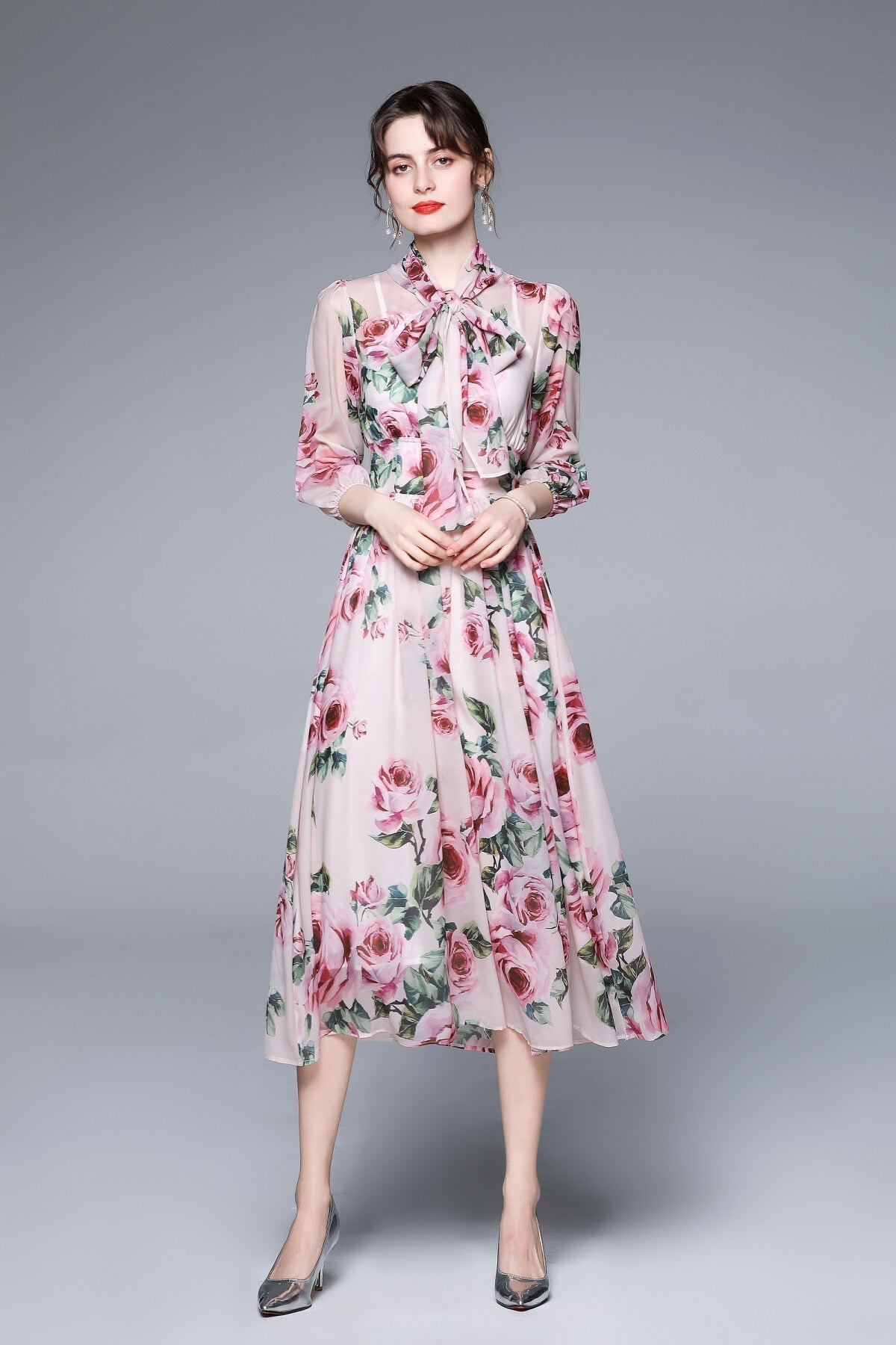 Flowy Floral Chiffon Vacation Dress-4