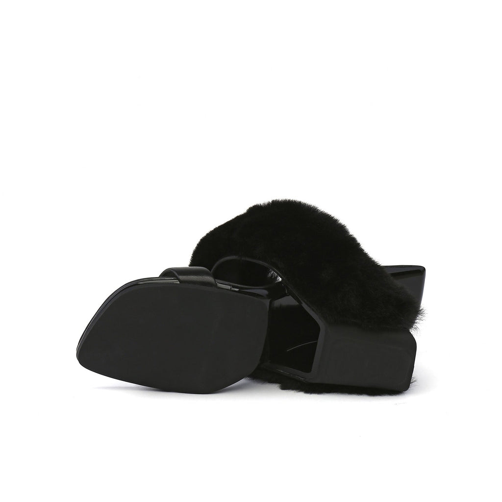 Fluffy Faux Fur Wedge Mules-3