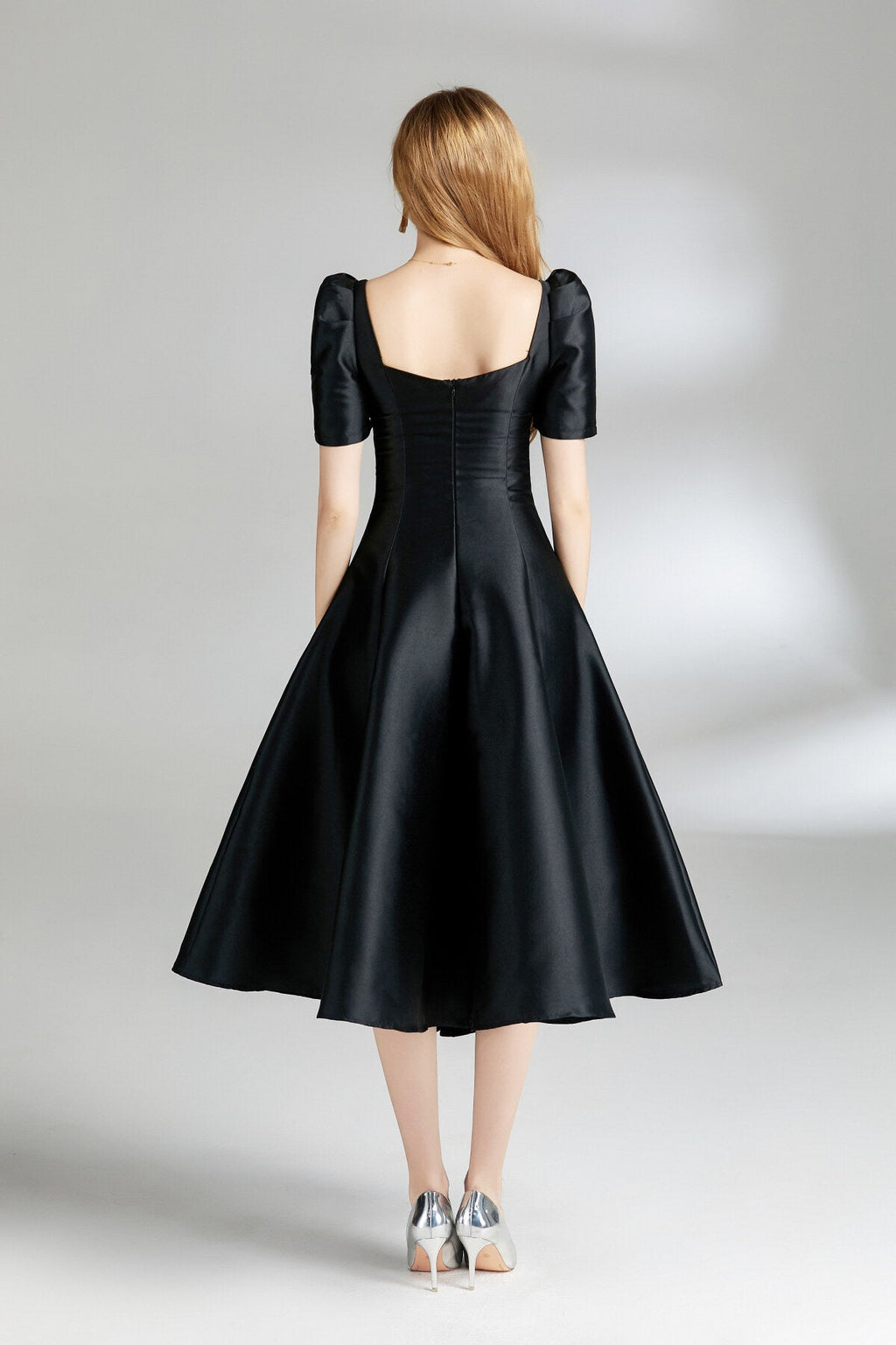 French Square Neck Flared Evening Dress-3