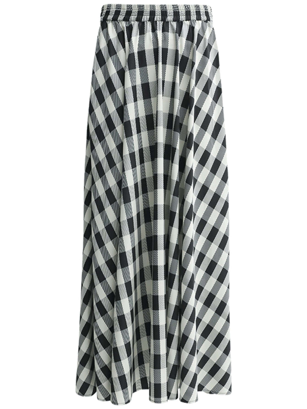 Full A Line High-Waist Checkered Maxi Skirt-4