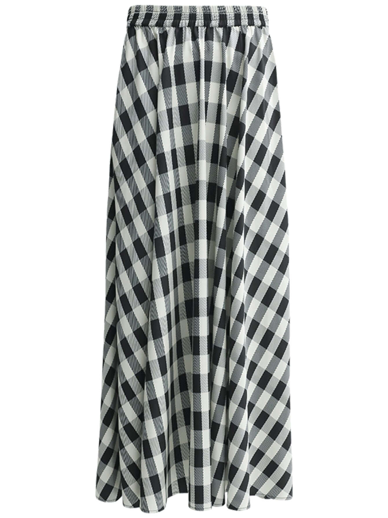 Full A Line High-Waist Checkered Maxi Skirt-4