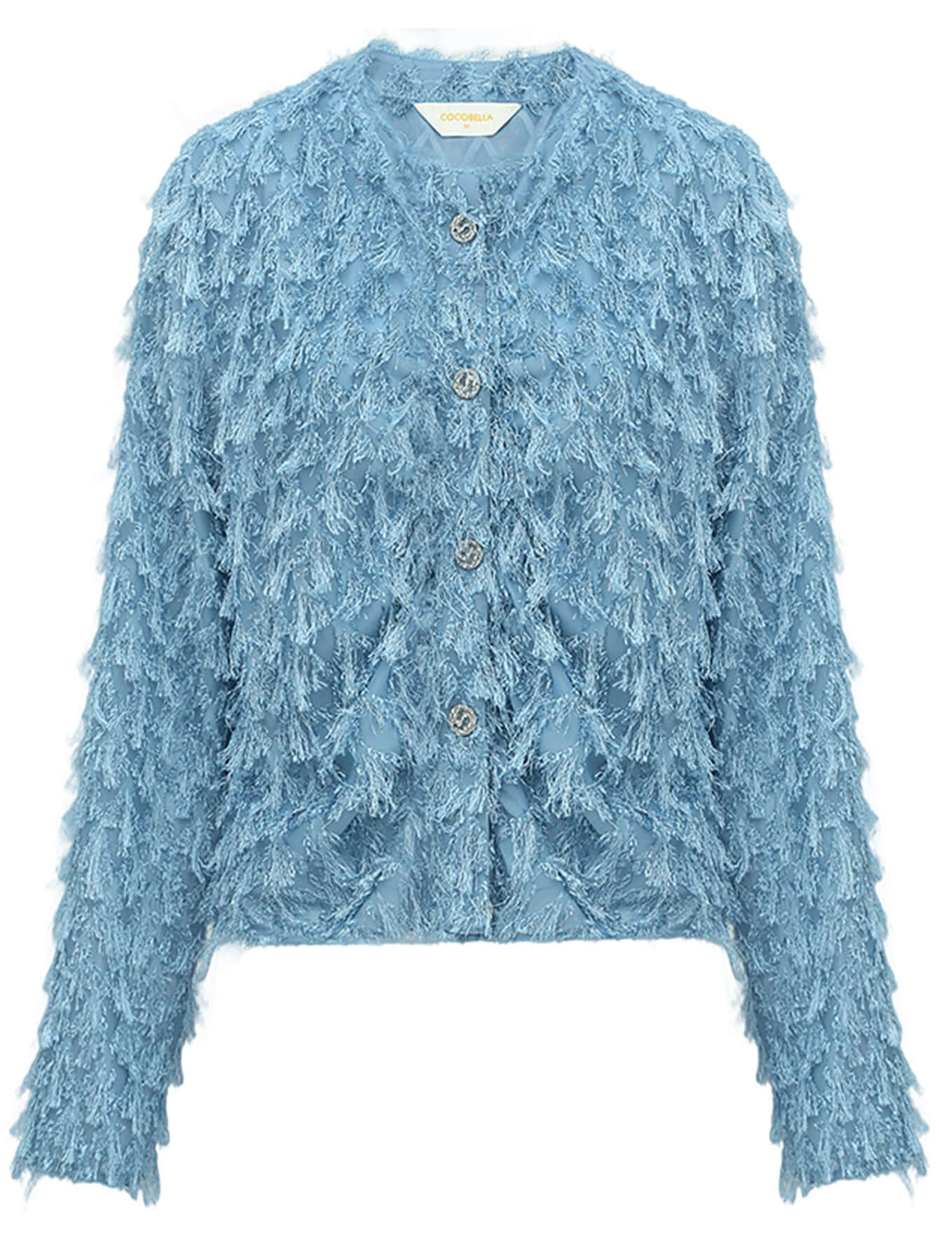 Fuzzy Jacquard Shaggy Blue Chiffon Cardigan-3