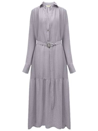 Glam Purple Pleated Long-Sleeve Shirt Dress-3