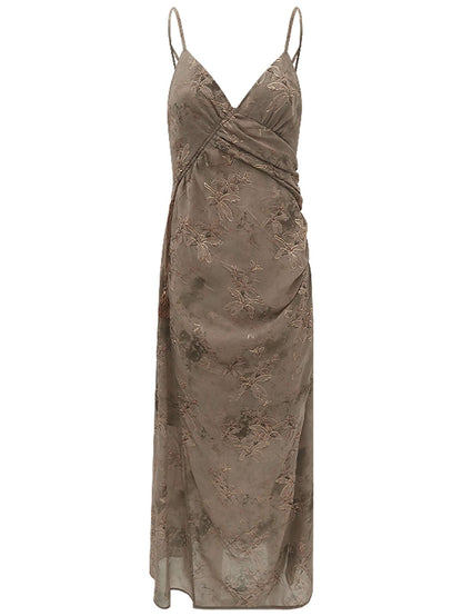 Golden Brown Tea Steep Floral Chiffon Cami Dress-3