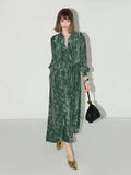 Green Bamboo Leaf and Knotted Button Dress-0