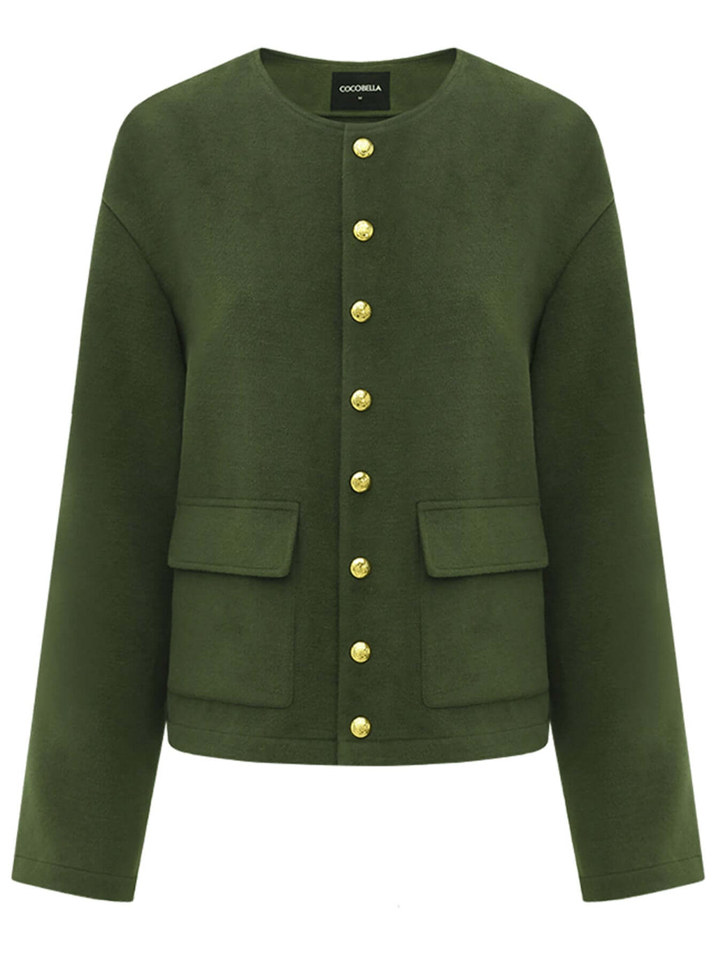 Green Letterman Jacket with Gold Snap Buttons-3