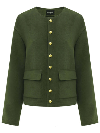 Green Letterman Jacket with Gold Snap Buttons-3