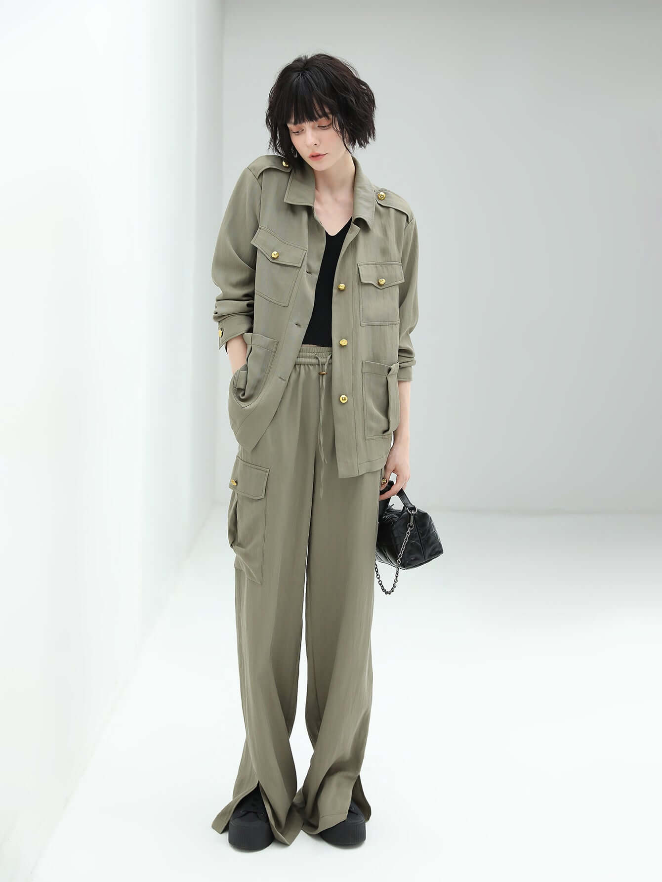 Green Straight Leg Cargo Pants-0