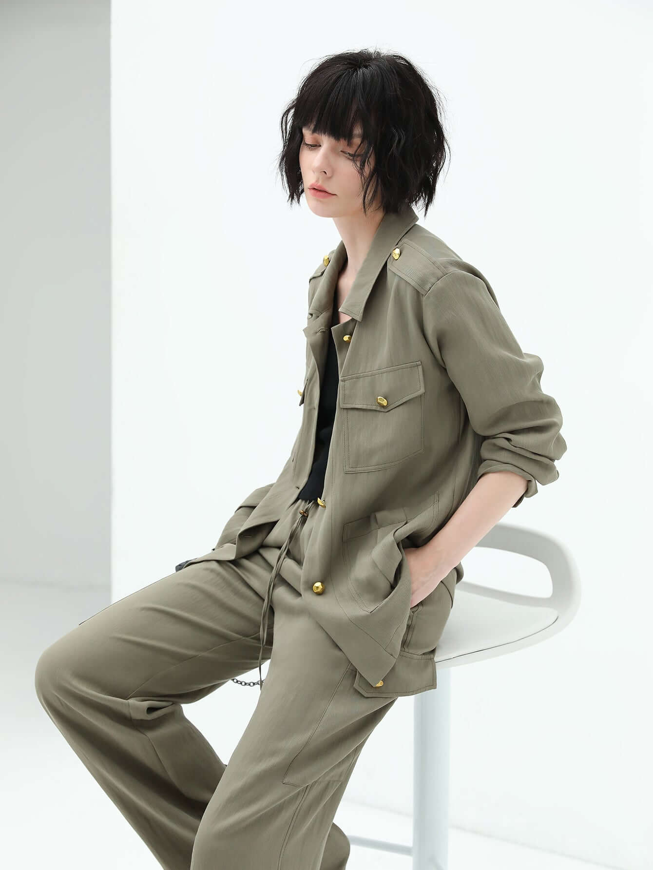 Green Straight Leg Cargo Pants-2