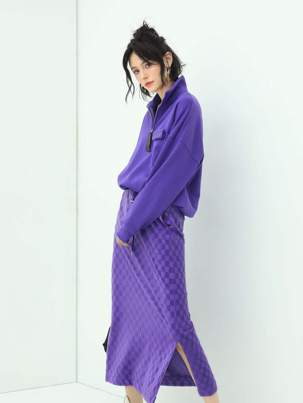 Half-Zip Drop Shoulder Purple Sweater-1